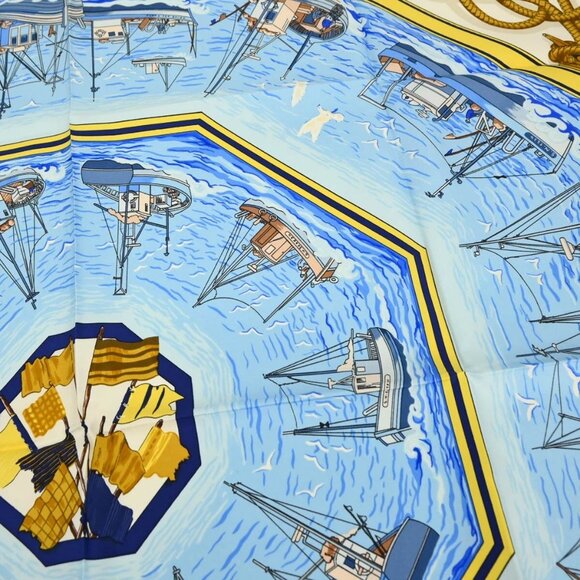 Hermes Scarf Carre 90 Retour de Peche Blue Small Good - Picture 3 of 8
